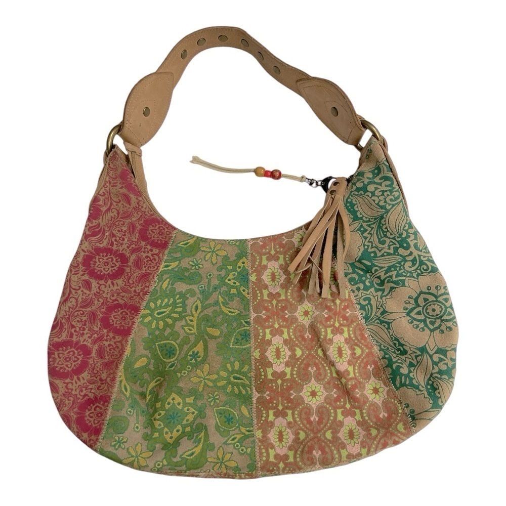 VTG Fossil Studded Patchwork
Leather Suede Hobo Shoulder Handbag DBL Sided - Picture 2 of 13